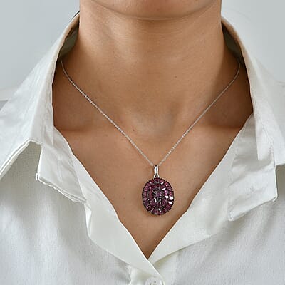 D'Joy Premium Orissa Rhodolite Garnet 8.70 ctw Berry Royale Pendant Necklace in Rhodium Over Sterling Silver 20 Inches