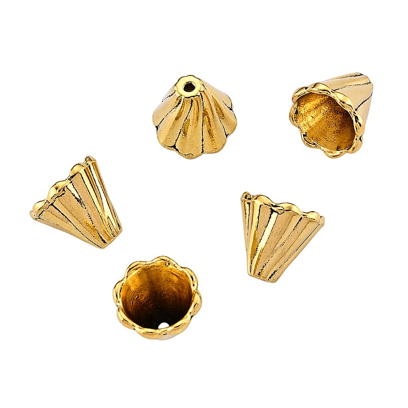 GCS Set of 10pcs Cone Shape Bead Cones in Goldtone
