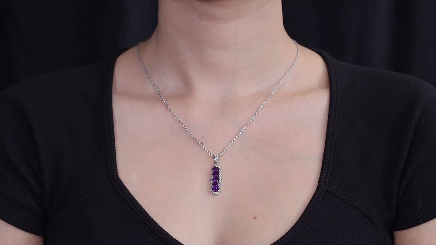 EverTrue African Amethyst 2.10 ctw Pendant Necklace in Stainless Steel 20 Inches