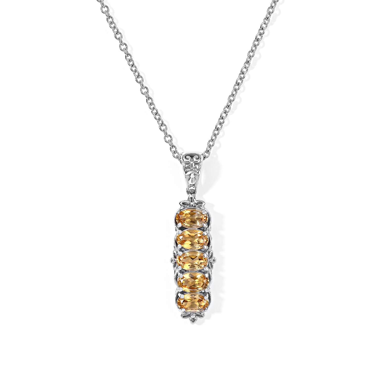 EverTrue Brazilian Citrine 2.90 ctw Pendant Necklace in Stainless Steel 20 Inches