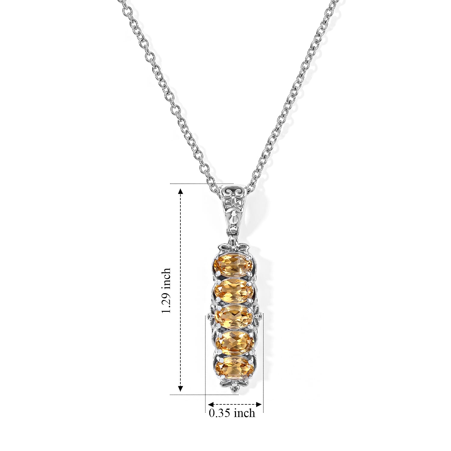 EverTrue Brazilian Citrine 2.90 ctw Pendant Necklace in Stainless Steel 20 Inches