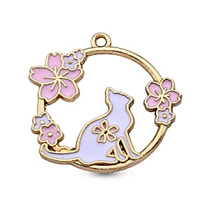GCS Cute cat and Sakura Pendant in Goldtone