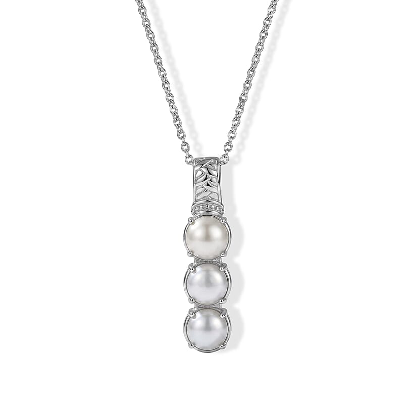 EverTrue Freshwater Pearl Pendant Necklace in Stainless Steel (20 Inches)