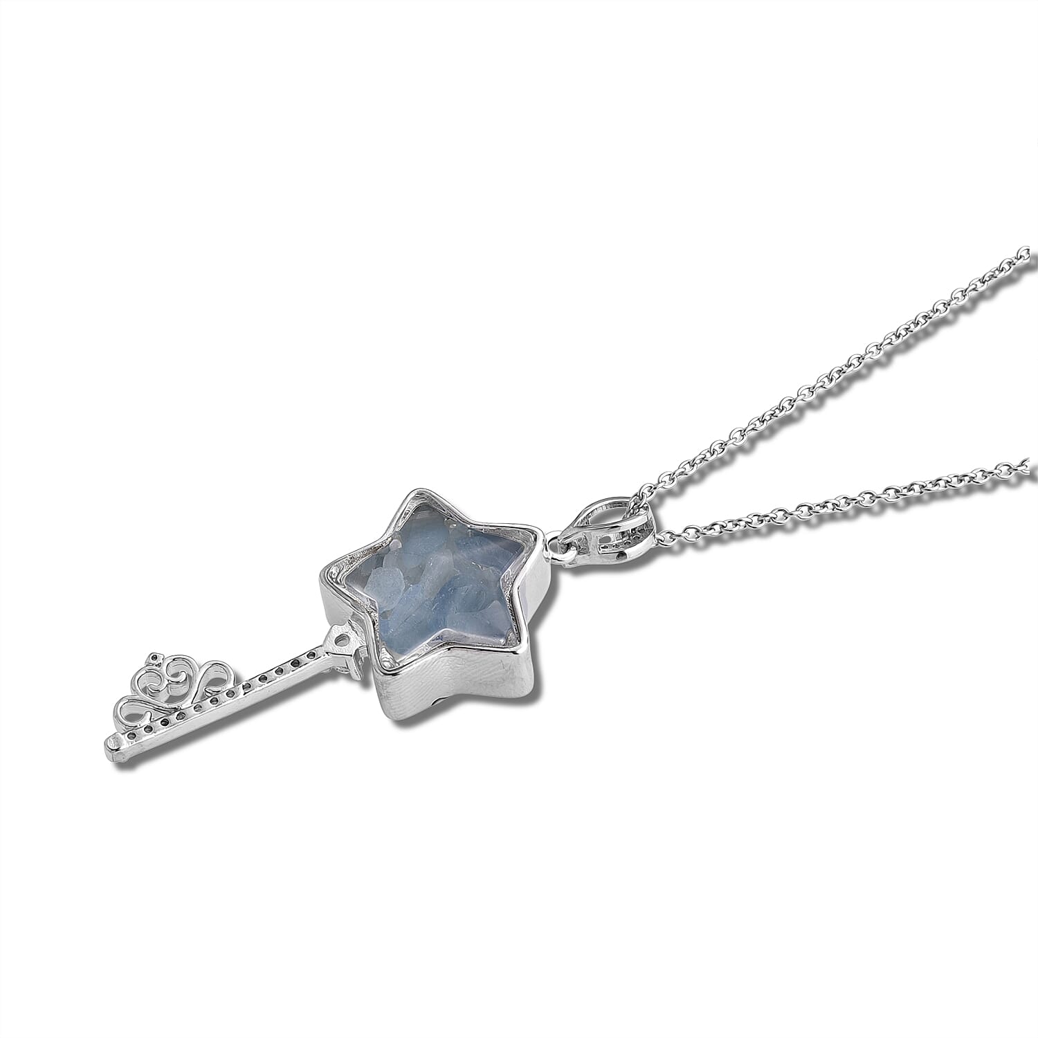Aquamarine and Simulated Diamond 42.00 ctw Pendant in Silvertone with Stainless Steel Necklace (20 Inches)