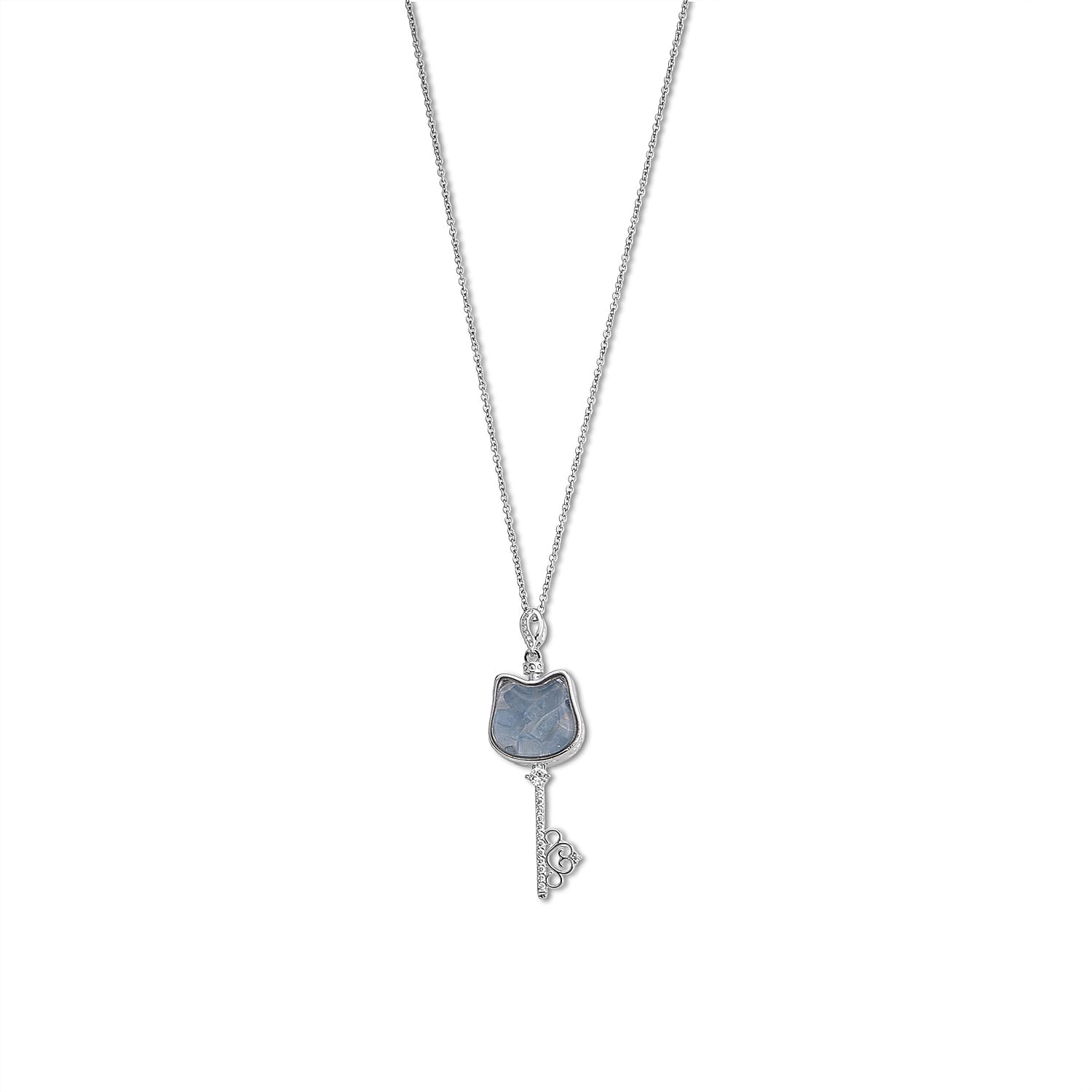 Aquamarine and Simulated Diamond 42.00 ctw Pendant in Silvertone with Stainless Steel Necklace (20 Inches)