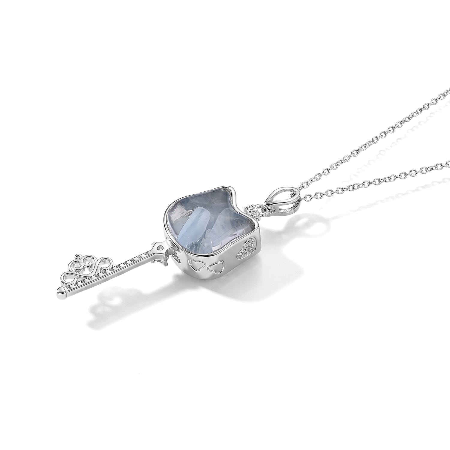 Aquamarine and Simulated Diamond 42.00 ctw Pendant in Silvertone with Stainless Steel Necklace (20 Inches)