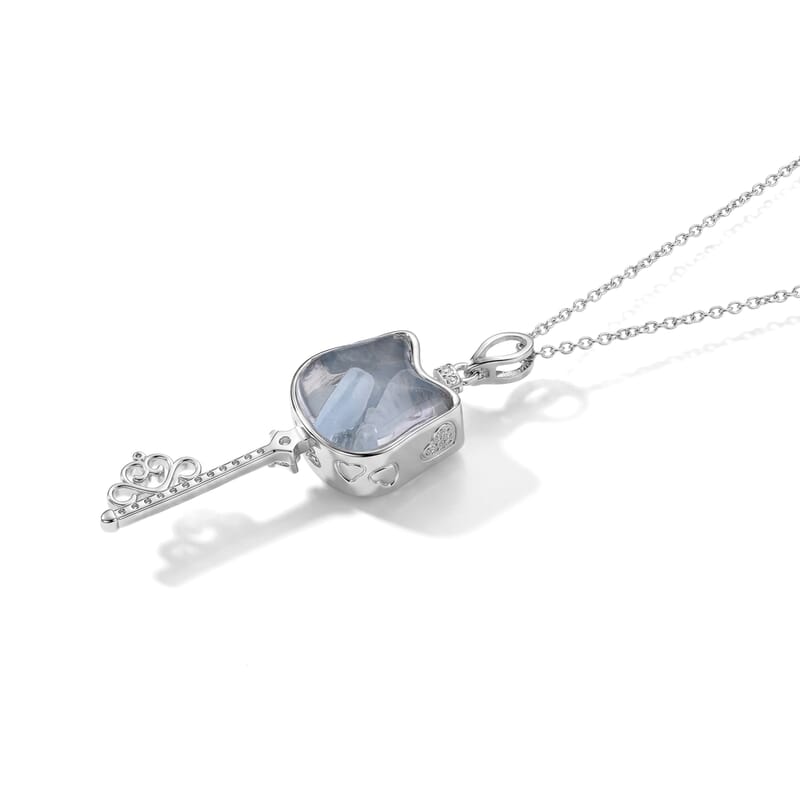 Aquamarine and Simulated Diamond 42.00 ctw Pendant in Silvertone with Stainless Steel Necklace (20 Inches)