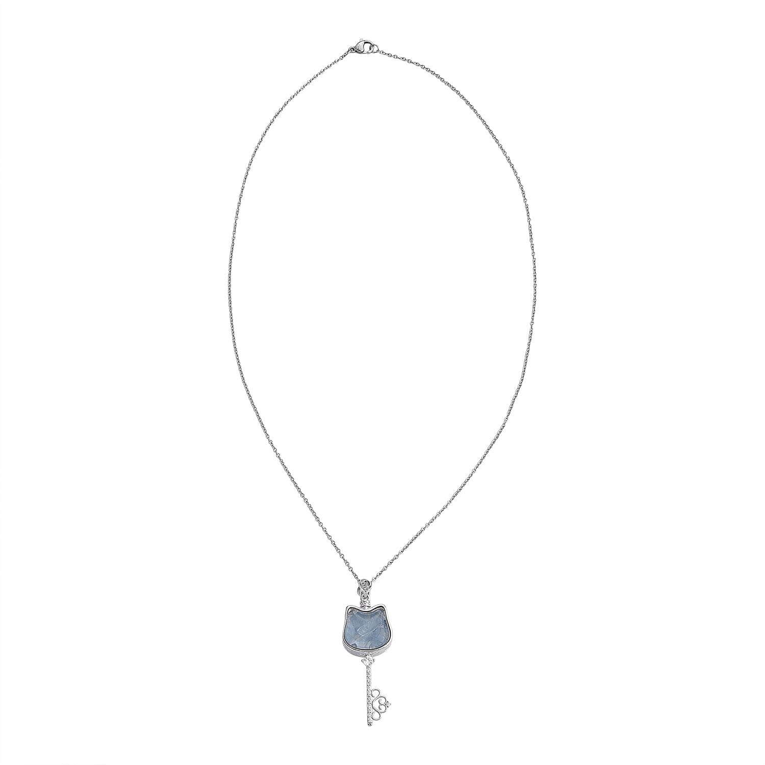 Aquamarine and Simulated Diamond 42.00 ctw Pendant in Silvertone with Stainless Steel Necklace (20 Inches)