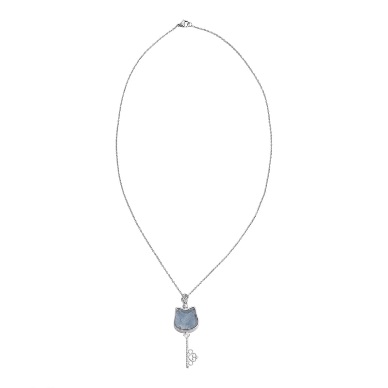 Aquamarine and Simulated Diamond 42.00 ctw Pendant in Silvertone with Stainless Steel Necklace (20 Inches)