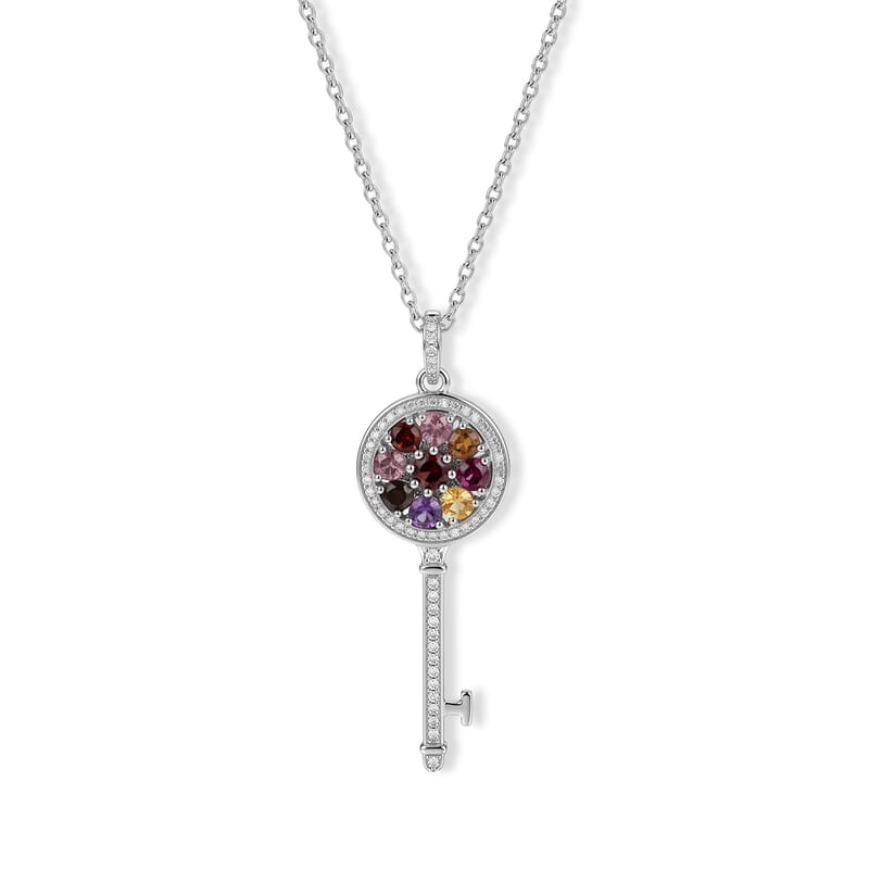 Multi-Tourmaline and Simulated Diamond 4.00 ctw Pendant in Silvertone with Stainless Steel Necklace (20 Inches)