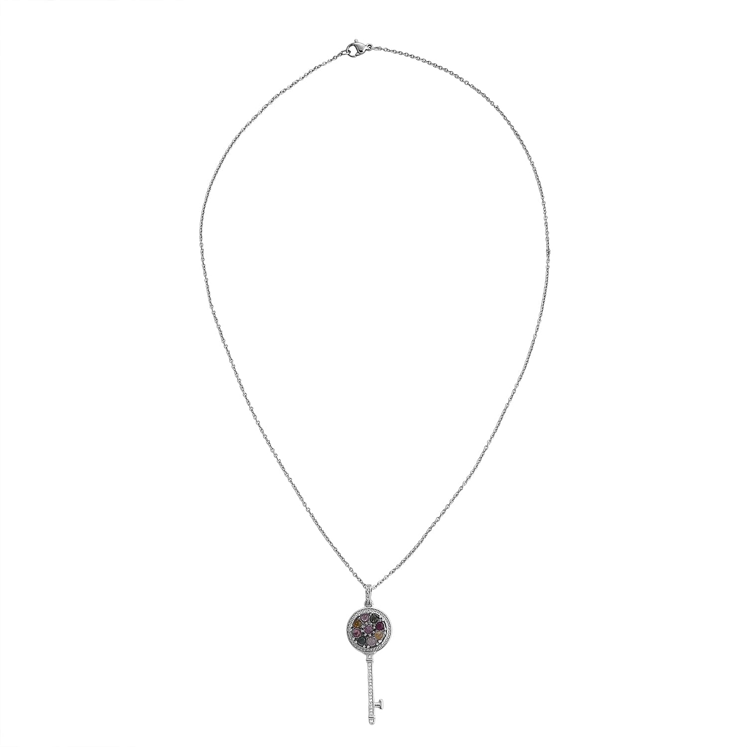 Multi-Tourmaline and Simulated Diamond 4.00 ctw Pendant in Silvertone with Stainless Steel Necklace (20 Inches)