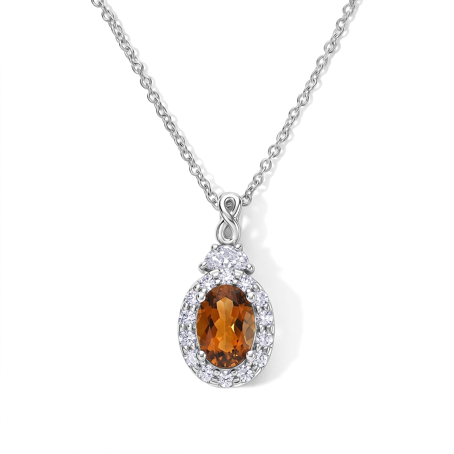 D'Joy Premium Sunset Tourmaline, Moissanite Pendant Necklace (18 Inches) in Rhodium Over Sterling Silver 1.00 ctw