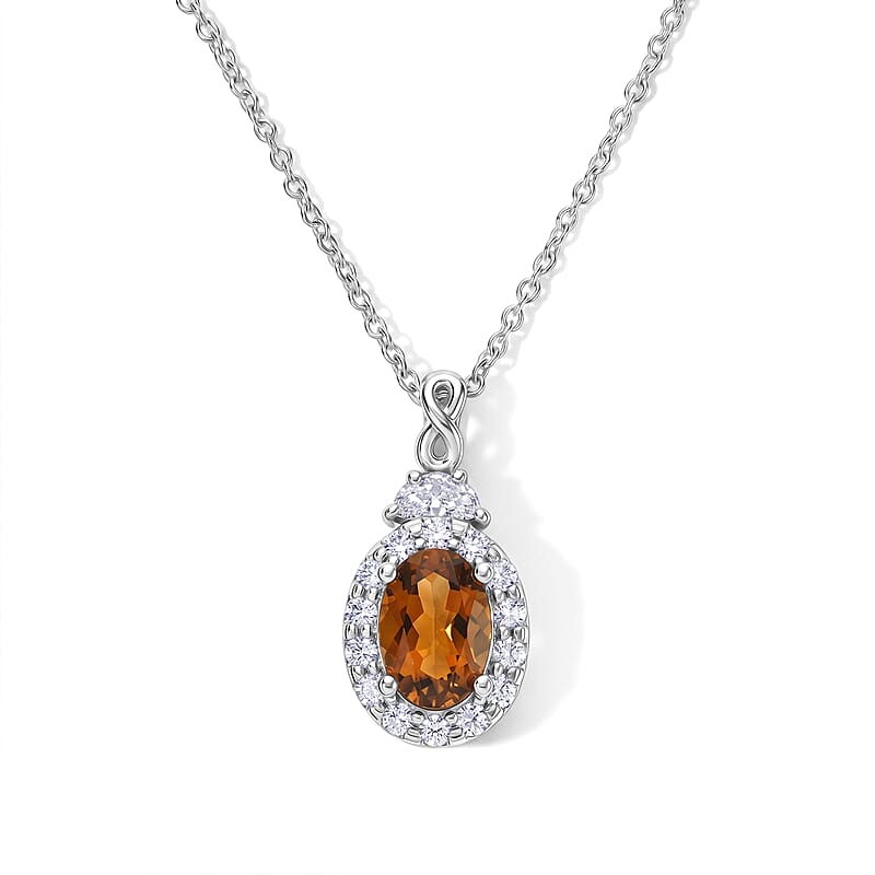 D'Joy Premium Sunset Tourmaline and Moissanite 1.00 ctw Pendant Necklace in Rhodium Over Sterling Silver 18 Inches