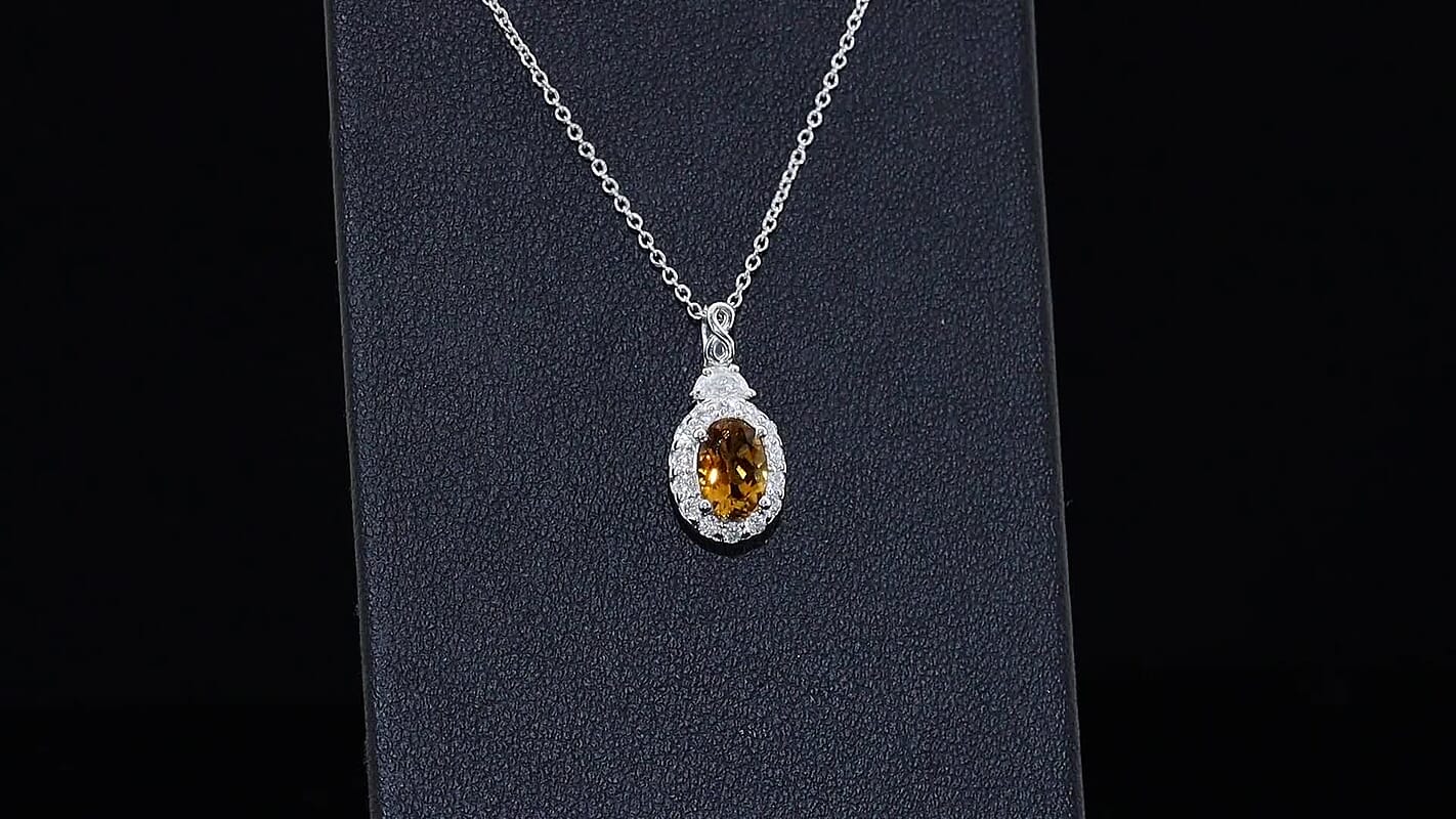 D'Joy Premium Sunset Tourmaline, Moissanite Pendant Necklace (18 Inches) in Rhodium Over Sterling Silver 1.00 ctw