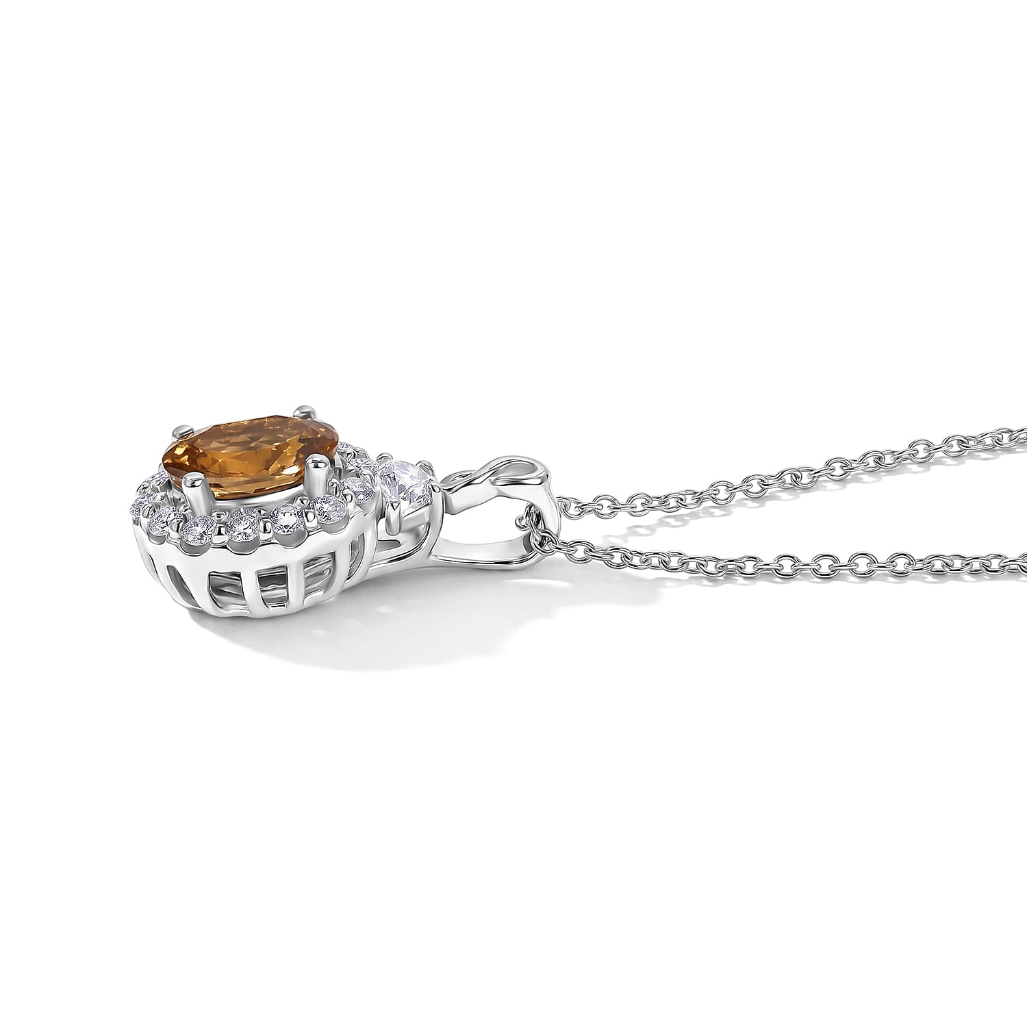 D'Joy Premium Sunset Tourmaline and Moissanite 1.00 ctw Pendant Necklace in Rhodium Over Sterling Silver 18 Inches