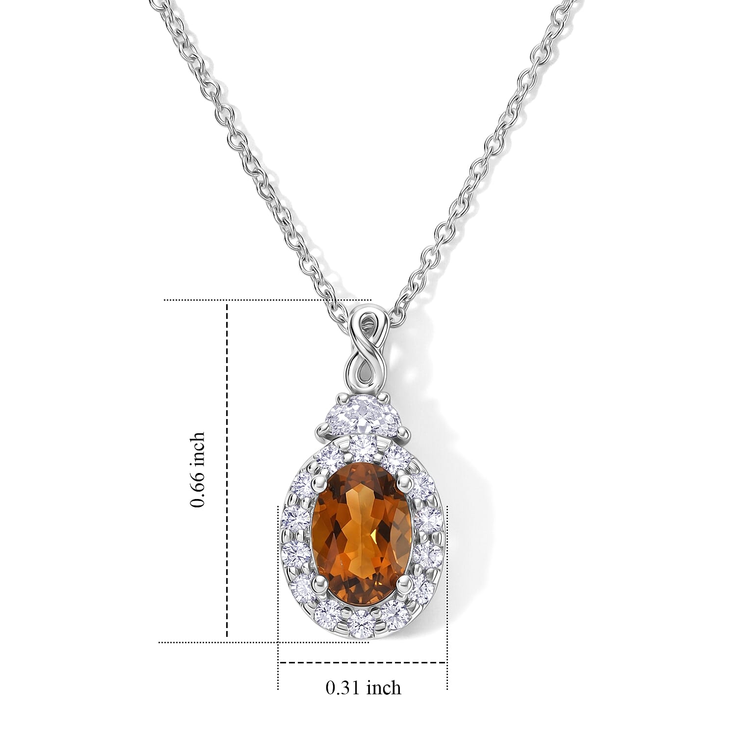 D'Joy Premium Sunset Tourmaline and Moissanite 1.00 ctw Pendant Necklace in Rhodium Over Sterling Silver 18 Inches