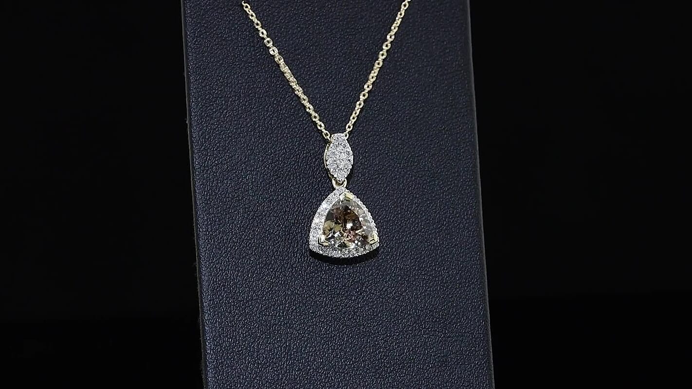 Certified & Appraised 10K Yellow Gold AAA Turkizite, Luxuriant Lab Grown Diamond (G-H, SI) Pendant Necklace (18 Inches) 3.47 ctw