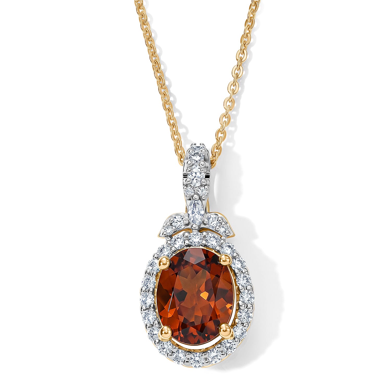 D'Joy Premium Honey Garnet and Moissanite 2.30 ctw Pendant Necklace in 18K Vermeil Yellow Gold Over Sterling Silver (18 Inches)