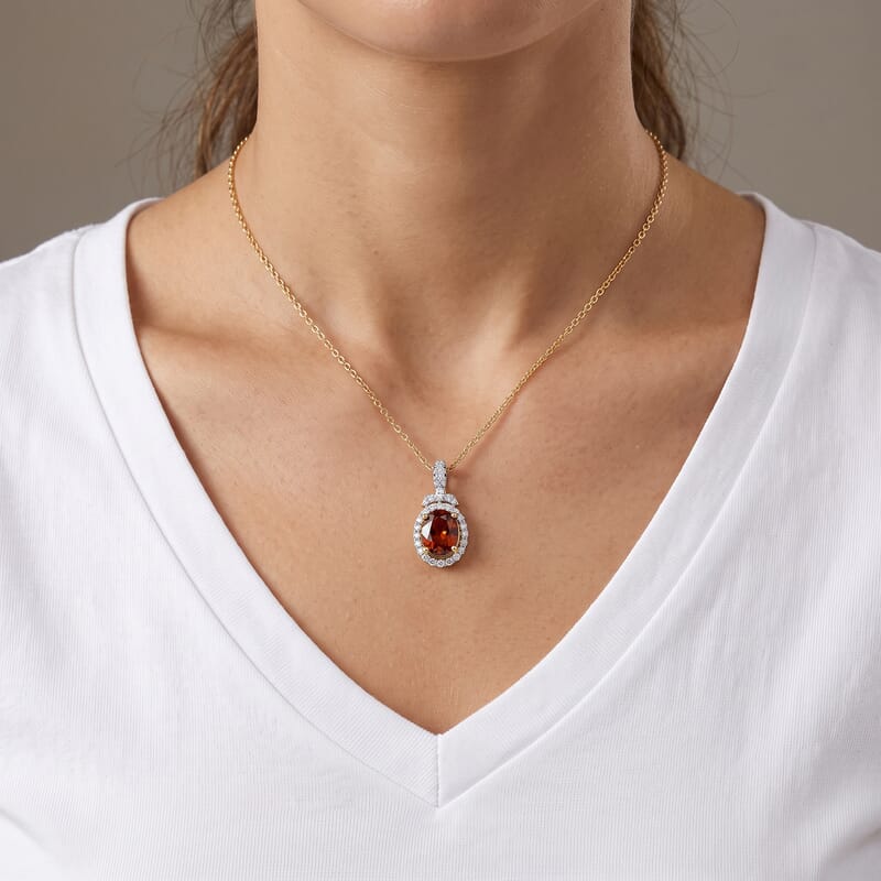 D'Joy Premium Honey Garnet and Moissanite 2.30 ctw Pendant Necklace in 18K Vermeil Yellow Gold Over Sterling Silver (18 Inches)