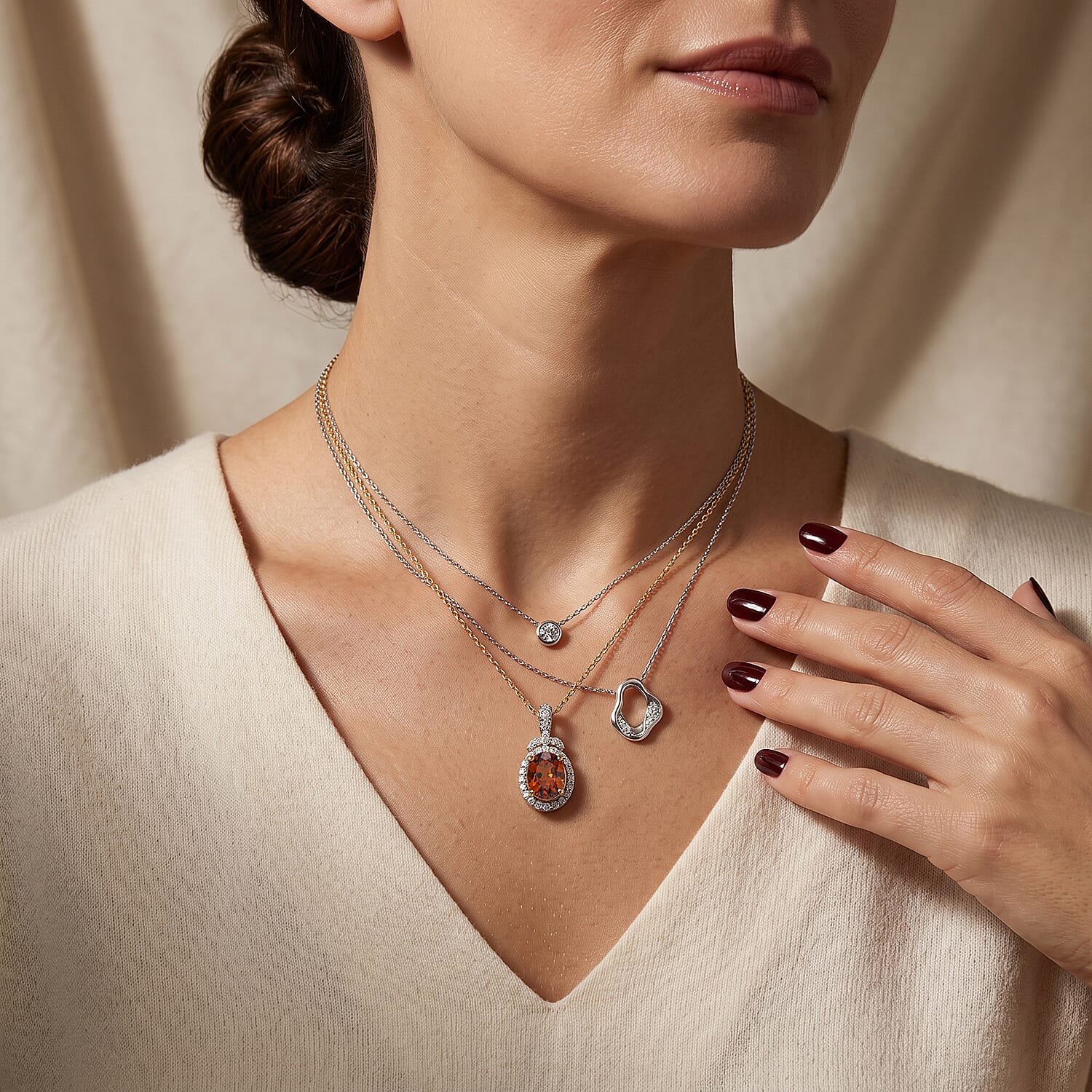 D'Joy Premium Honey Garnet and Moissanite 2.30 ctw Pendant Necklace in 18K Vermeil Yellow Gold Over Sterling Silver (18 Inches)