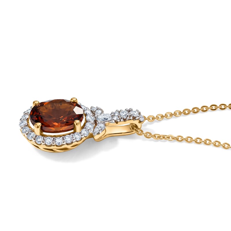 D'Joy Premium Honey Garnet and Moissanite 2.30 ctw Pendant Necklace in 18K Vermeil Yellow Gold Over Sterling Silver (18 Inches)