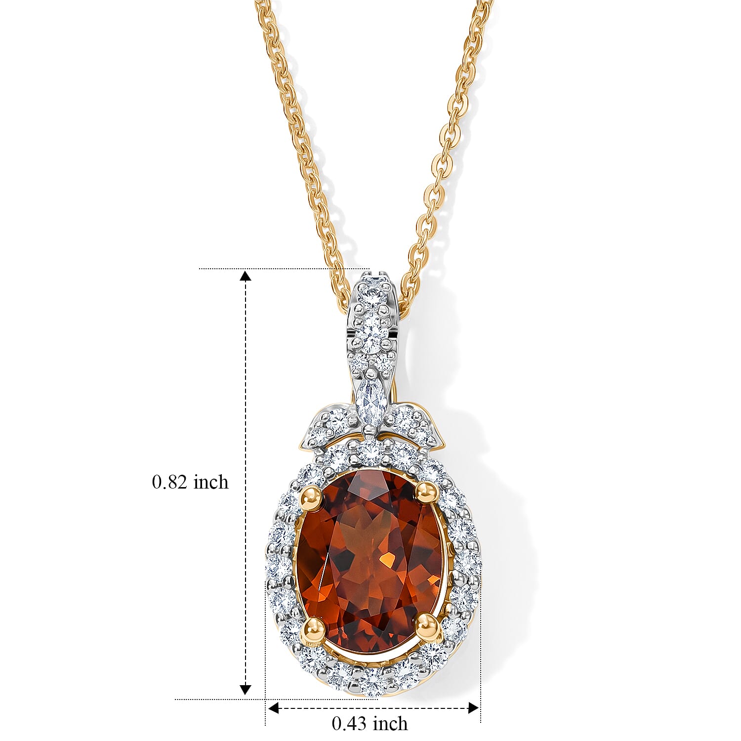 D'Joy Premium Honey Garnet and Moissanite 2.30 ctw Pendant Necklace in 18K Vermeil Yellow Gold Over Sterling Silver (18 Inches)
