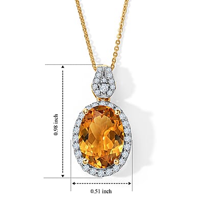 D'Joy Premium Brazilian Citrine and Moissanite 6.15 ctw Pendant Necklace in 18K Vermeil Yellow Gold Over Sterling Silver 18 Inches