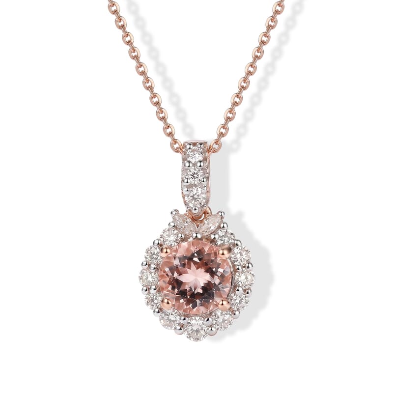 Certified and Appraised D'Joy Premium Pink Morganite and Moissanite 1.77 ctw Pendant Necklace in 18K Vermeil Rose Gold Over Sterling Silver (18 Inches)