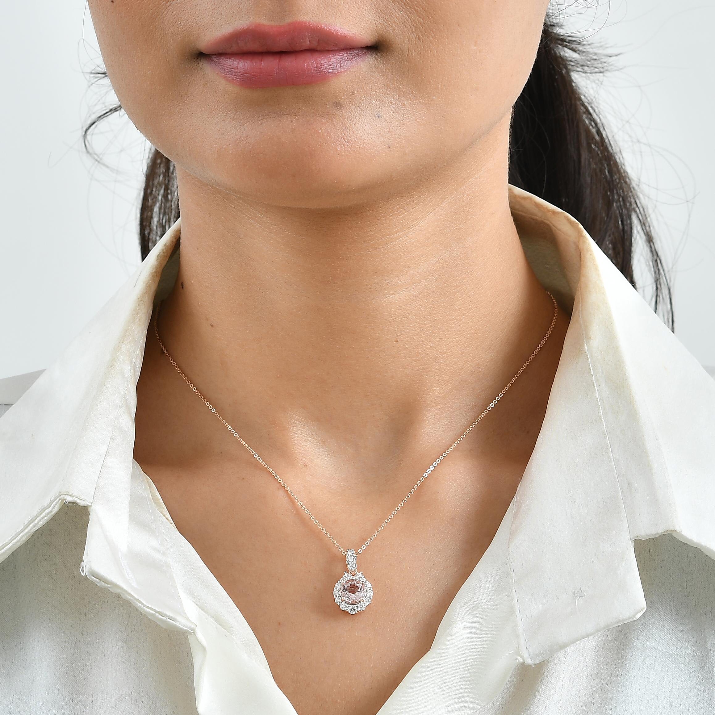 Certified and Appraised D'Joy Premium Pink Morganite and Moissanite 1.77 ctw Pendant Necklace in 18K Vermeil Rose Gold Over Sterling Silver (18 Inches)