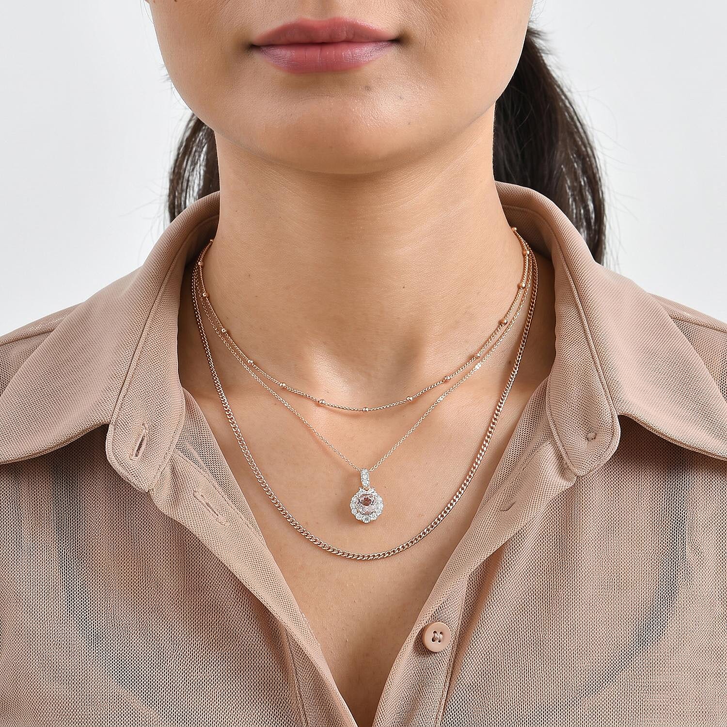 Certified and Appraised D'Joy Premium Pink Morganite and Moissanite 1.77 ctw Pendant Necklace in 18K Vermeil Rose Gold Over Sterling Silver (18 Inches)