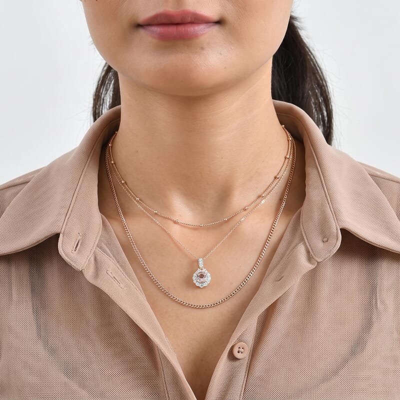 Certified and Appraised D'Joy Premium Pink Morganite and Moissanite 1.77 ctw Pendant Necklace in 18K Vermeil Rose Gold Over Sterling Silver (18 Inches)