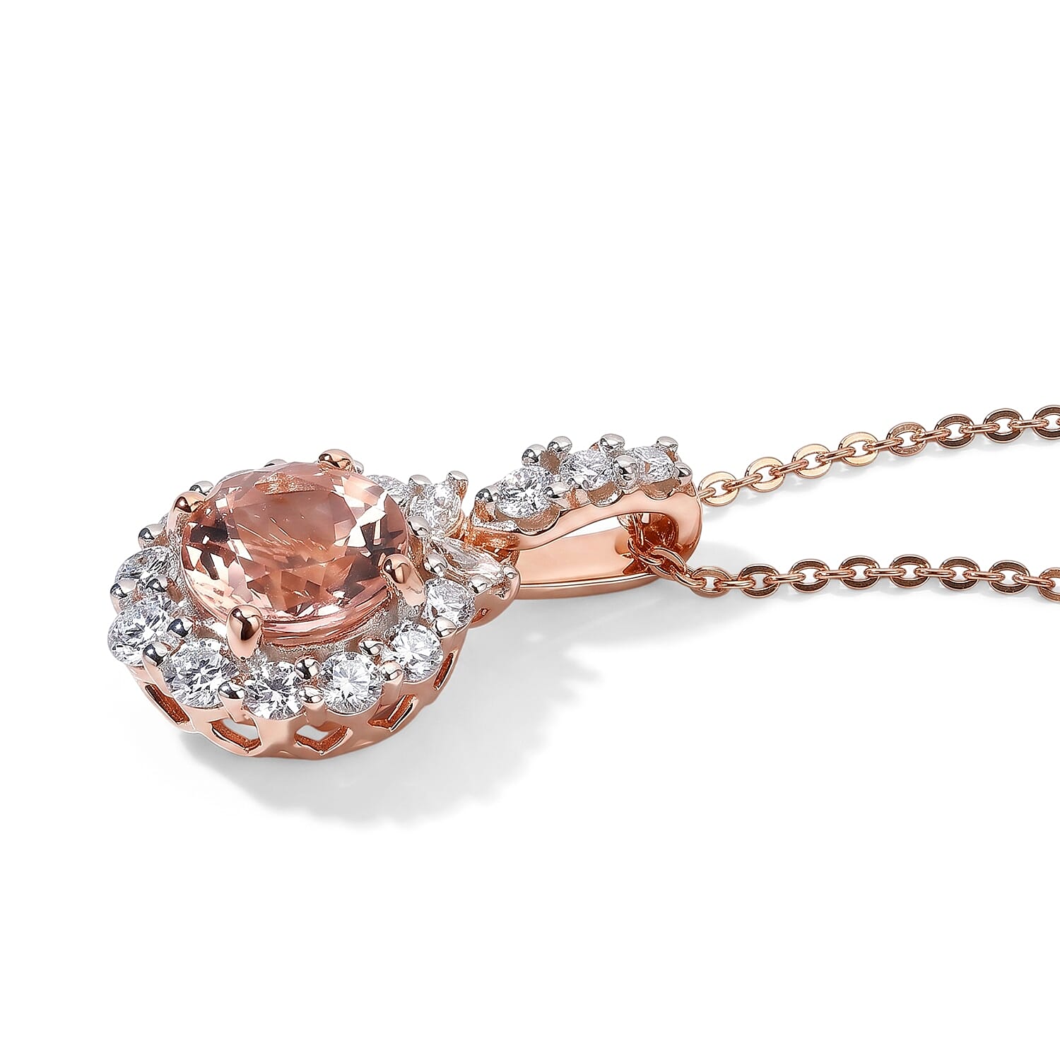 Certified and Appraised D'Joy Premium Pink Morganite and Moissanite 1.77 ctw Pendant Necklace in 18K Vermeil Rose Gold Over Sterling Silver (18 Inches)