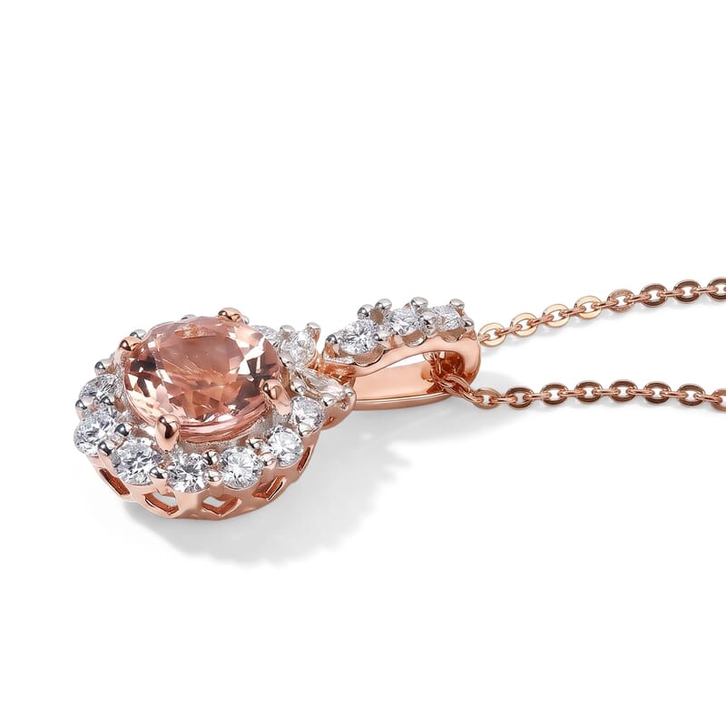Certified and Appraised D'Joy Premium Pink Morganite and Moissanite 1.77 ctw Pendant Necklace in 18K Vermeil Rose Gold Over Sterling Silver (18 Inches)