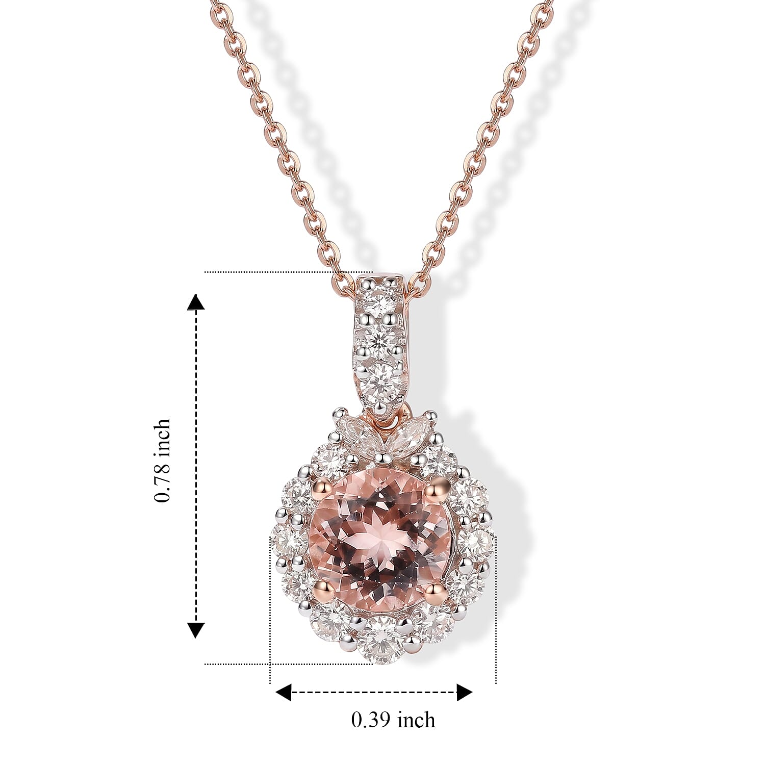 Certified and Appraised D'Joy Premium Pink Morganite and Moissanite 1.77 ctw Pendant Necklace in 18K Vermeil Rose Gold Over Sterling Silver (18 Inches)