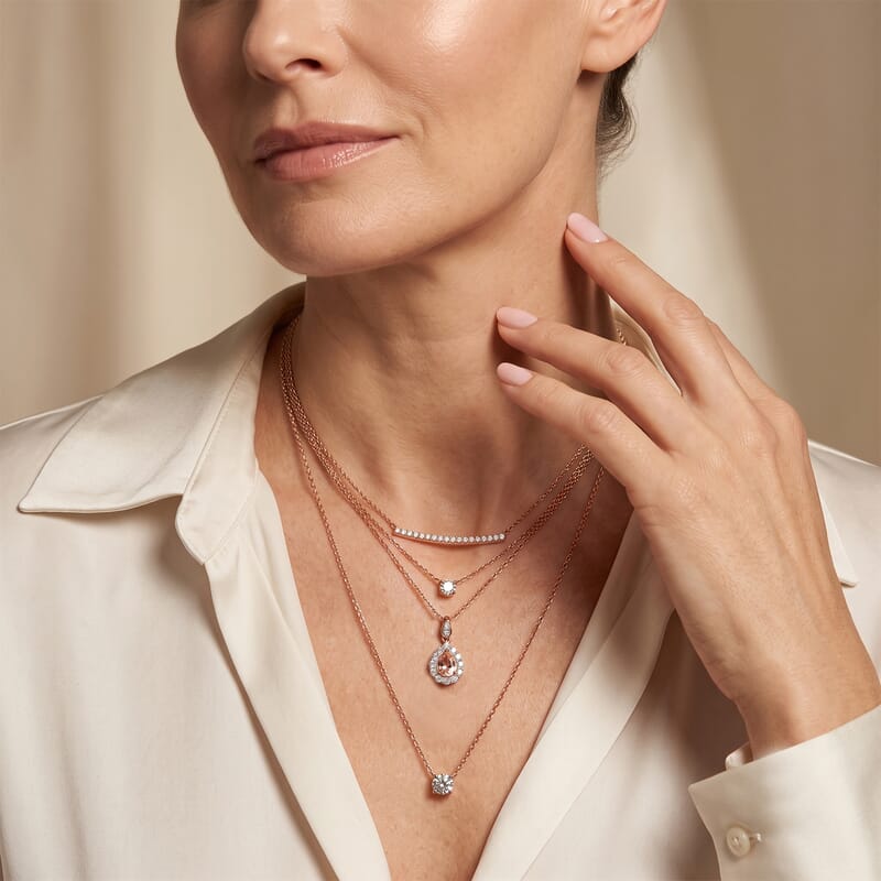 Certified and Appraised D'Joy Premium Pink Morganite and Moissanite 0.95 ctw Pendant Necklace in 18K Vermeil Rose Gold Over Sterling Silver (18 Inches)