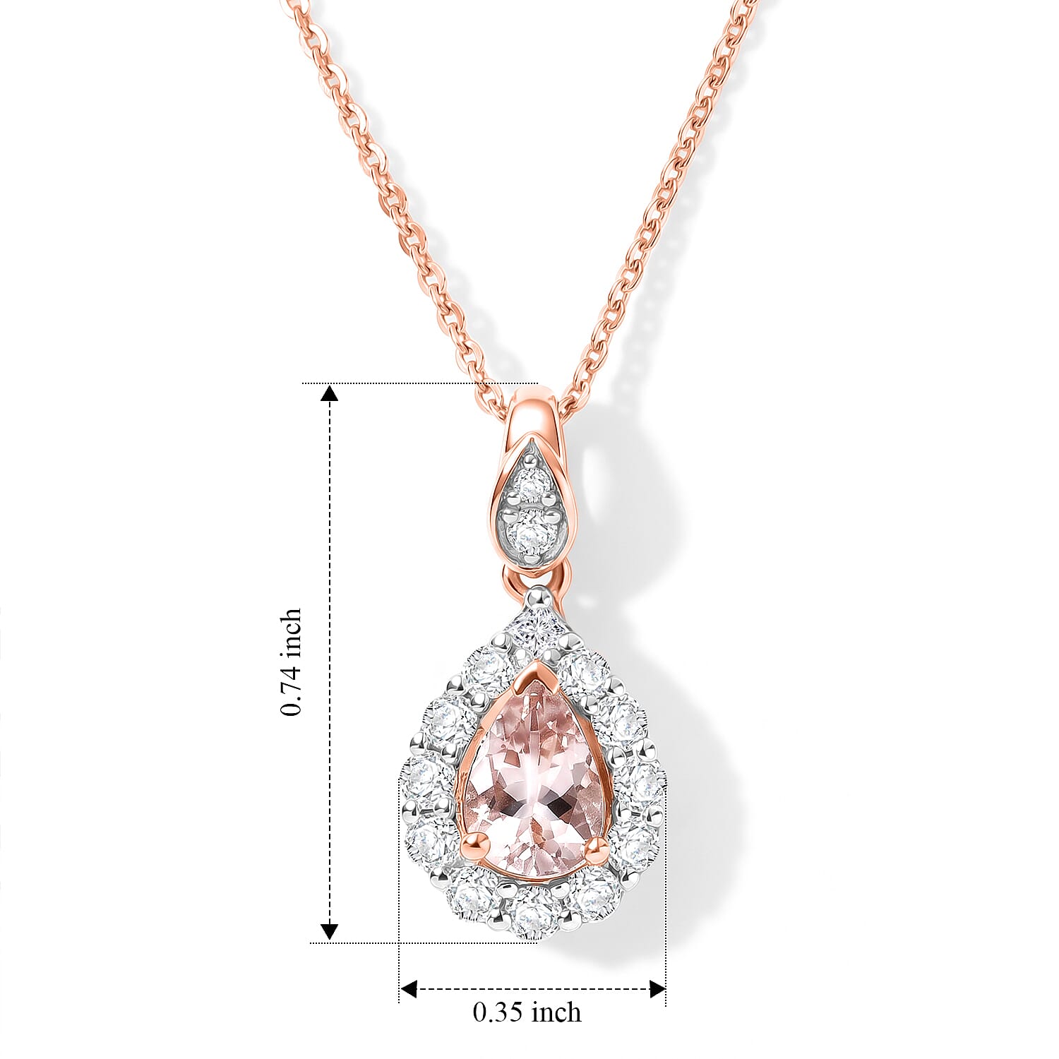 Certified and Appraised D'Joy Premium Pink Morganite and Moissanite 0.95 ctw Pendant Necklace in 18K Vermeil Rose Gold Over Sterling Silver (18 Inches)