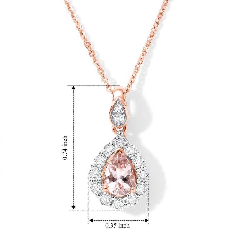 Certified and Appraised D'Joy Premium Pink Morganite and Moissanite 0.95 ctw Pendant Necklace in 18K Vermeil Rose Gold Over Sterling Silver (18 Inches)