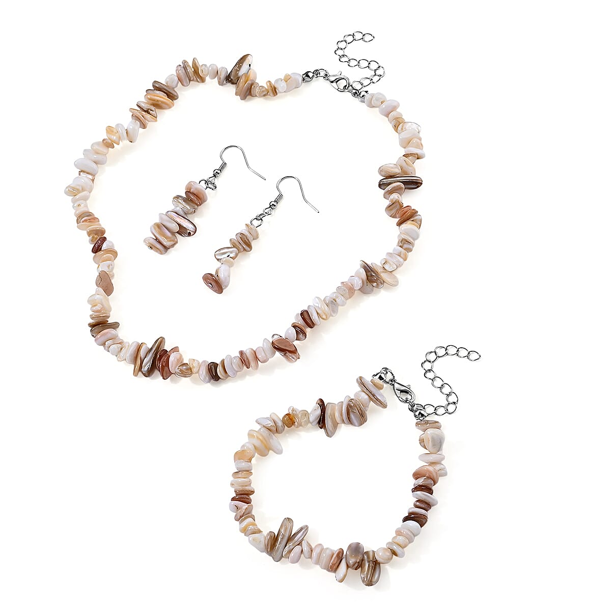 Jasper 239.00 ctw Earrings, Bracelet (Adjustable) and Necklace (Adjustable) in Silvertone