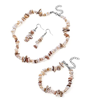 Jasper 239.00 ctw Earrings, Bracelet (Adjustable) and Necklace (Adjustable) in Silvertone