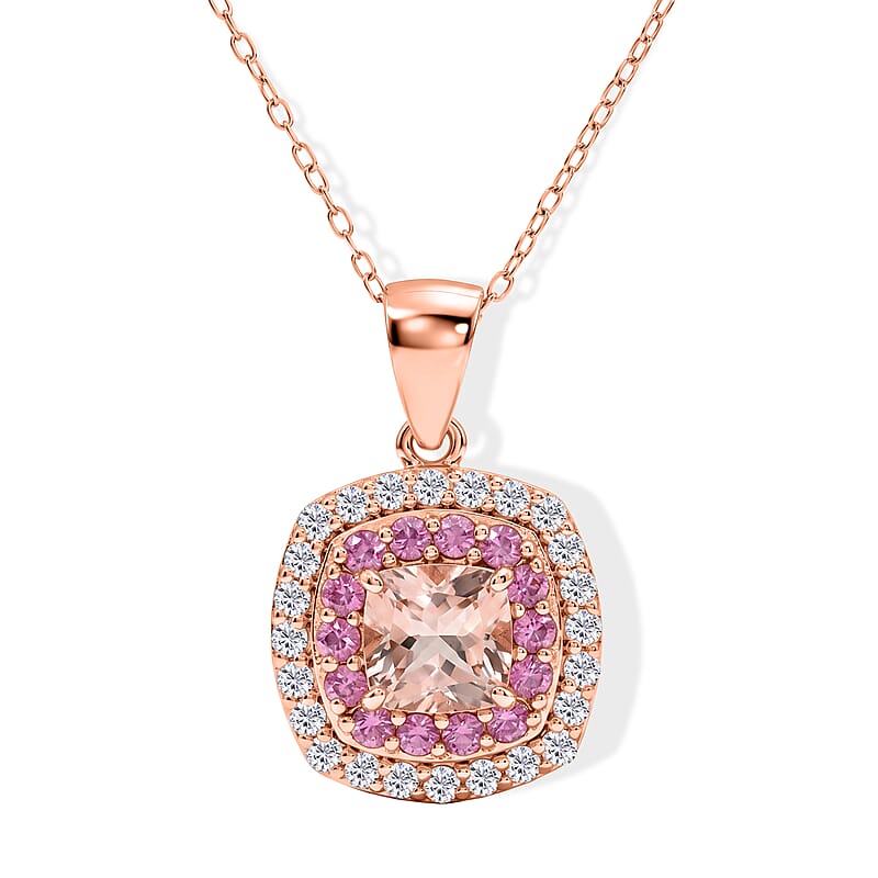 D'Joy Premium Pink Morganite and Moissanite 1.65 ctw Rose Mist Royale Pendant Necklace (18 Inches) in 18K Vermeil RG Over Sterling Silver