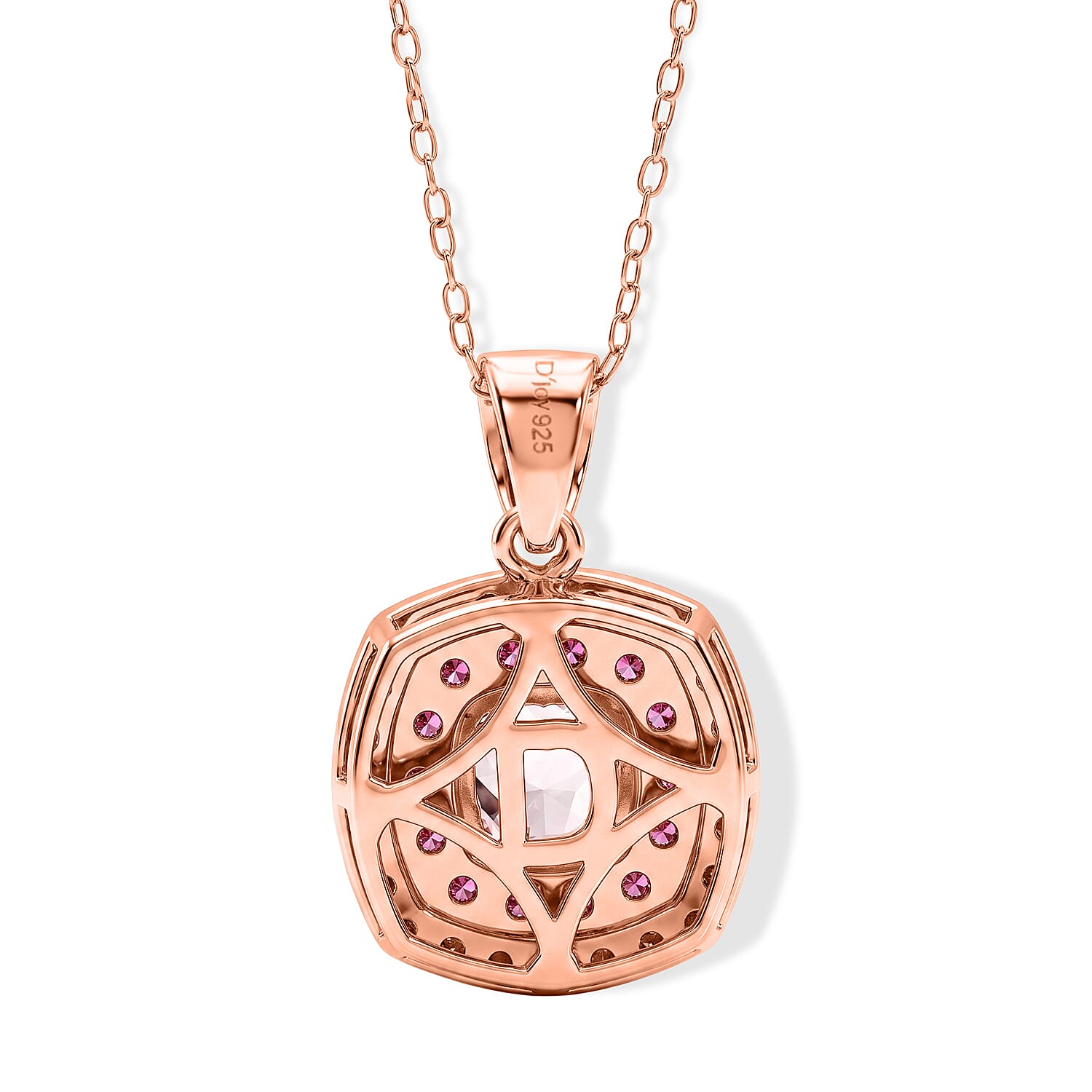 D'Joy Premium Pink Morganite and Moissanite 1.65 ctw Rose Mist Royale Pendant Necklace (18 Inches) in 18K Vermeil RG Over Sterling Silver