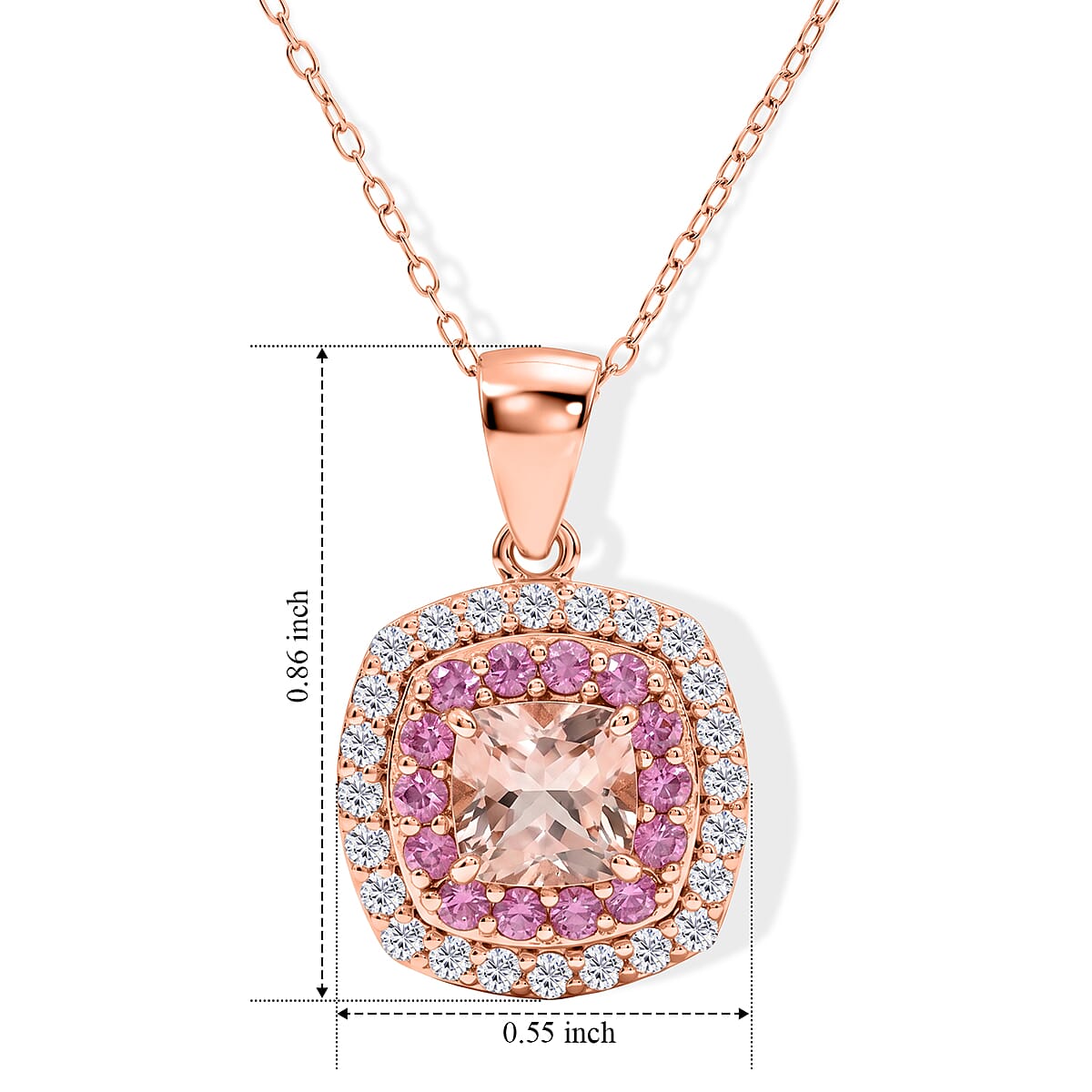 D'Joy Premium Pink Morganite and Moissanite 1.65 ctw Rose Mist Royale Pendant Necklace (18 Inches) in 18K Vermeil RG Over Sterling Silver image number 3