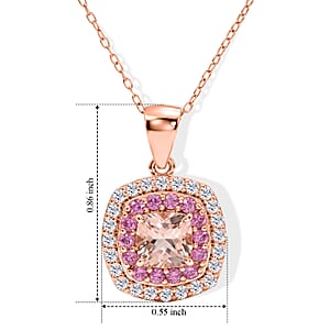 D'Joy Premium Pink Morganite and Moissanite 1.65 ctw Rose Mist Royale Pendant Necklace (18 Inches) in 18K Vermeil RG Over Sterling Silver