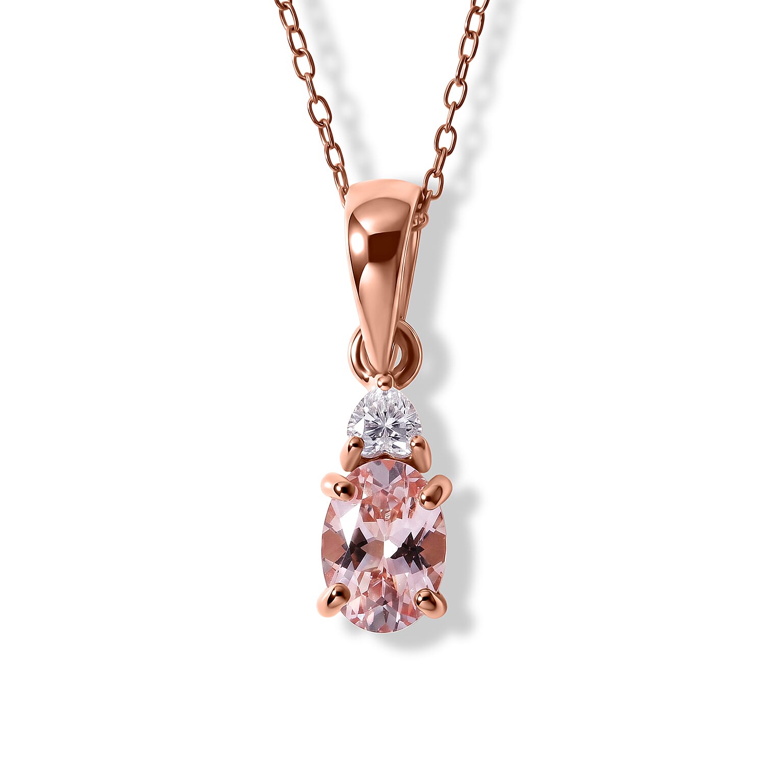 D'Joy Premium Pink Morganite and Moissanite 0.85 ctw Rose Mist Grace Pendant Necklace (18 Inches) in 18K Vermeil RG Over Sterling Silver