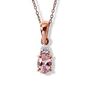 D'Joy Premium Pink Morganite and Moissanite 0.85 ctw Rose Mist Grace Pendant Necklace (18 Inches) in 18K Vermeil RG Over Sterling Silver