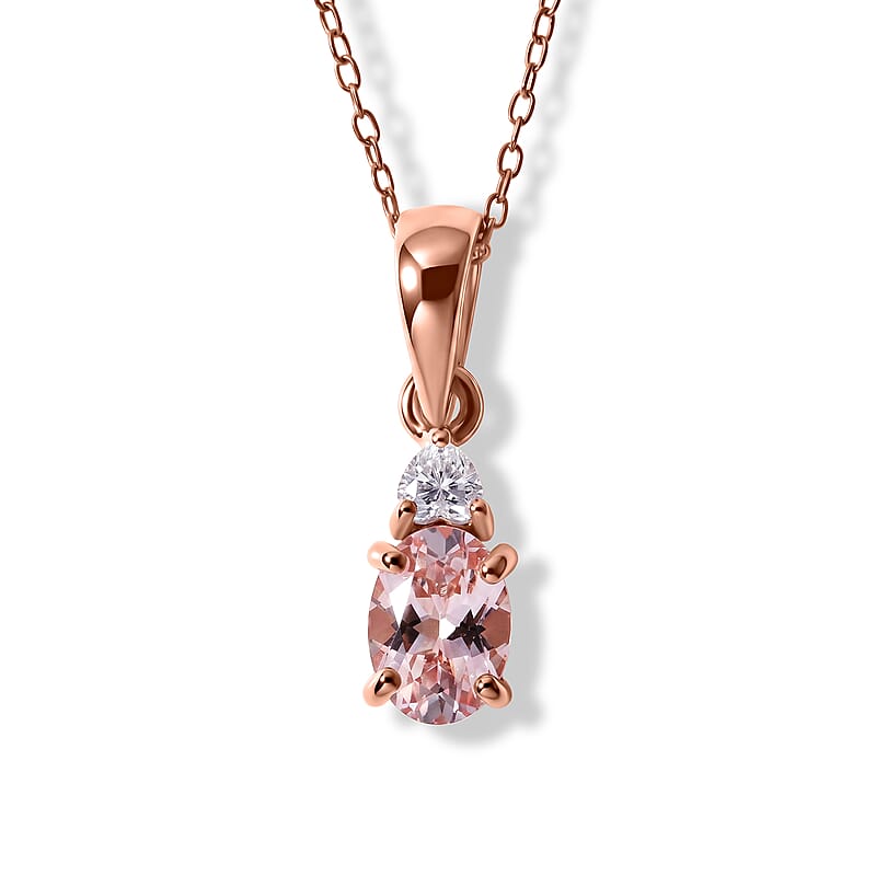 D'Joy Premium Pink Morganite and Moissanite 0.85 ctw Rose Mist Grace Pendant Necklace (18 Inches) in 18K Vermeil RG Over Sterling Silver