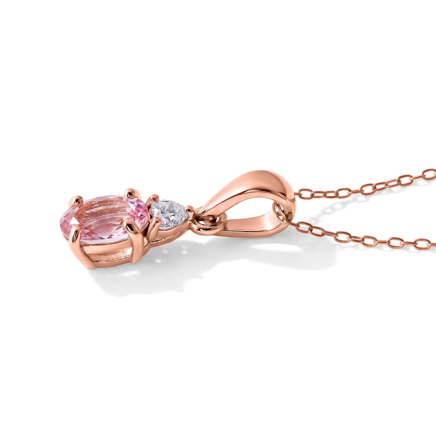 D'Joy Premium Pink Morganite and Moissanite 0.85 ctw Rose Mist Grace Pendant Necklace (18 Inches) in 18K Vermeil RG Over Sterling Silver
