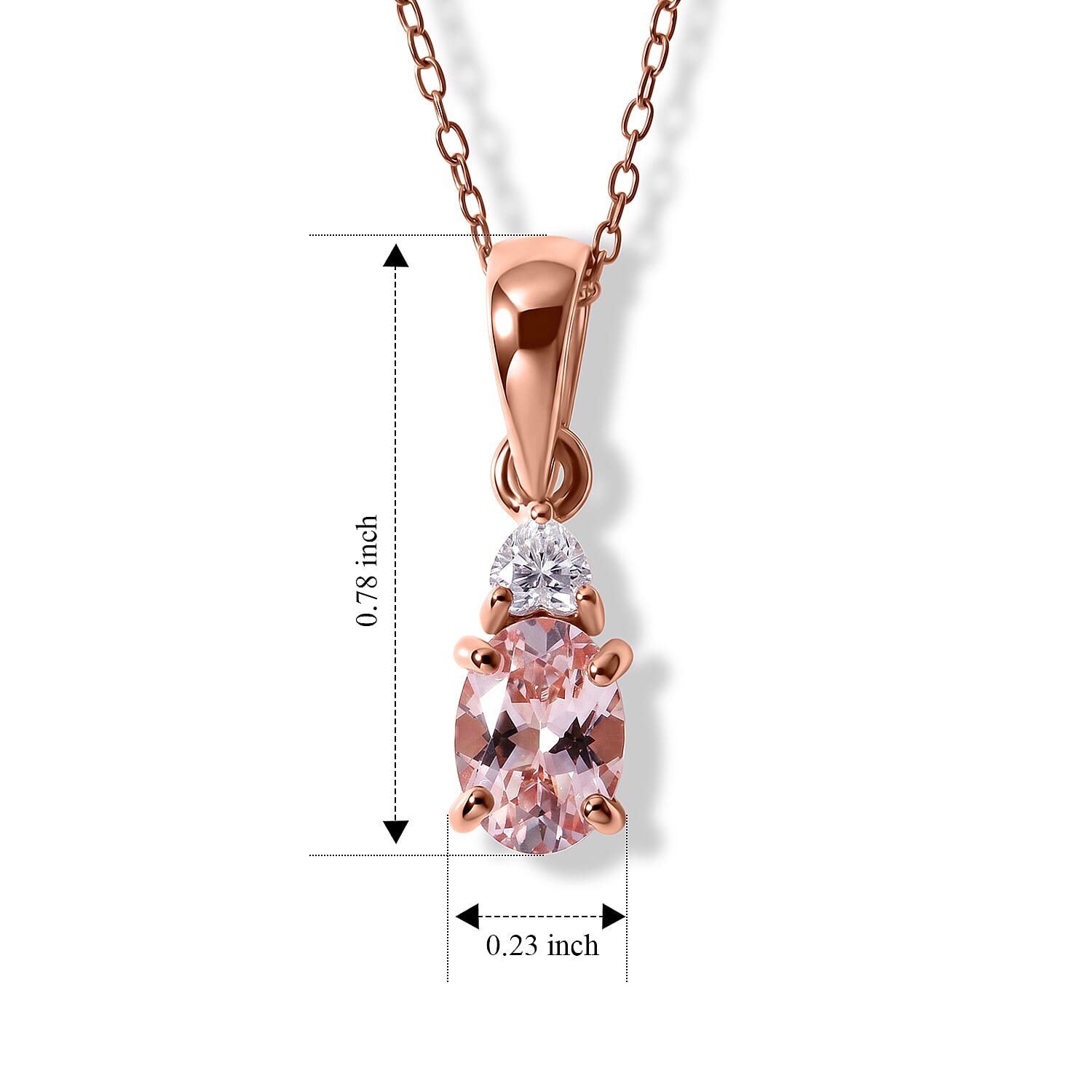 D'Joy Premium Pink Morganite and Moissanite 0.85 ctw Rose Mist Grace Pendant Necklace (18 Inches) in 18K Vermeil RG Over Sterling Silver