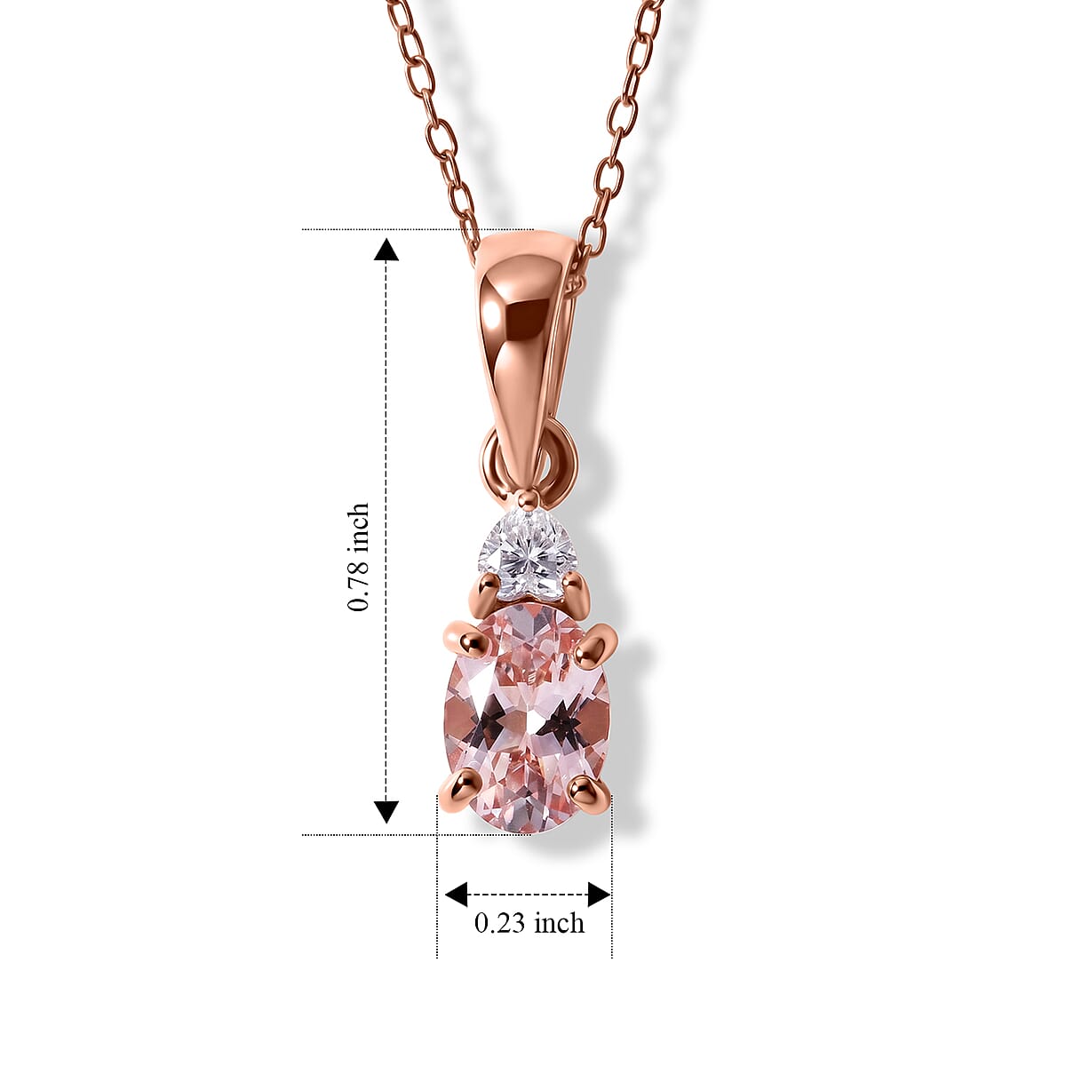 D'Joy Premium Pink Morganite and Moissanite 0.85 ctw Rose Mist Grace Pendant Necklace (18 Inches) in 18K Vermeil RG Over Sterling Silver image number 3