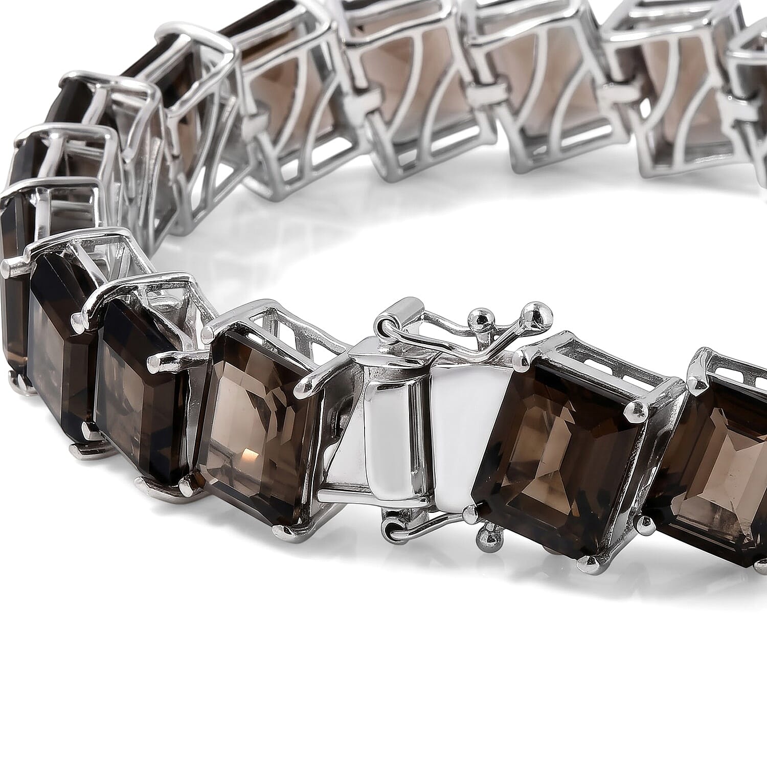 EverTrue Brazilian Smoky Quartz 53.70 ctw Bracelet (6.5In) and Solitaire Stud Earrings in Platinum Bond
